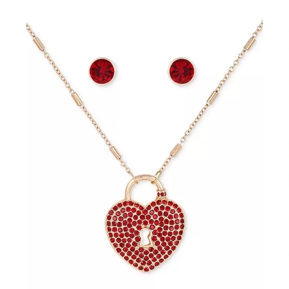 New GUESS 2-Pc. Set Heart Lock Pendant Necklace & Stone Stud Earrings